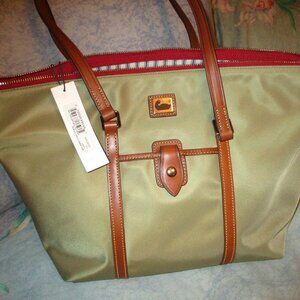 Dooney and Bourke new with tags olive handbag,makeup bag and key fob  all new